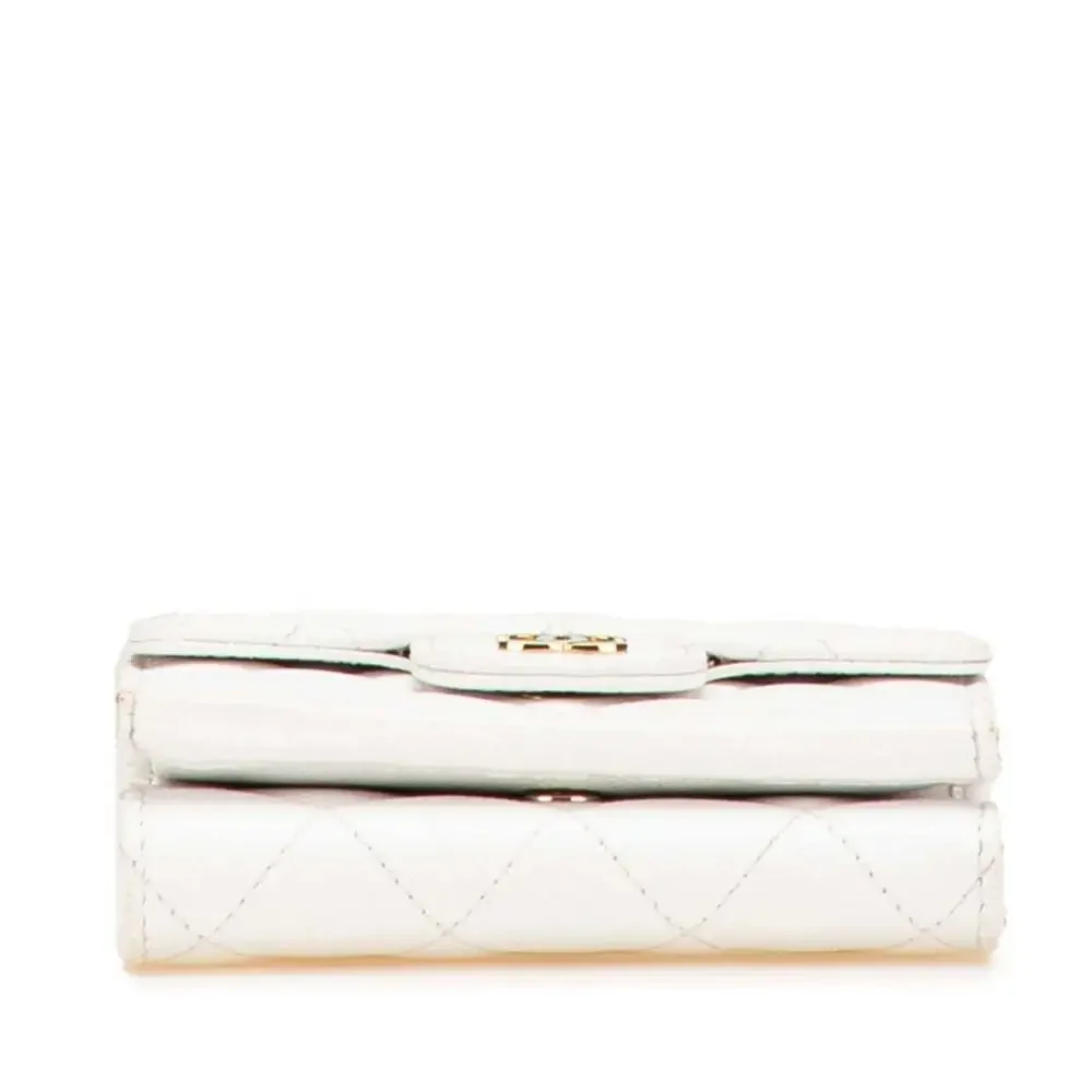 CHANEL White Caviar Leather Logo Wallet